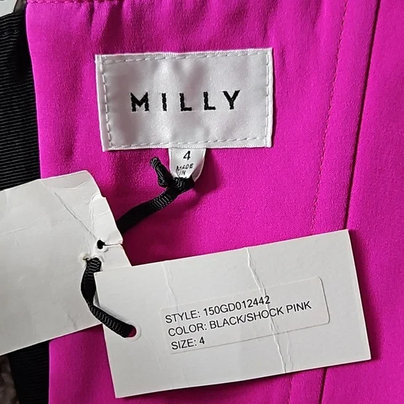 Milly black polka dot mesh dress magenta lining-4 - Picture 5 of 8